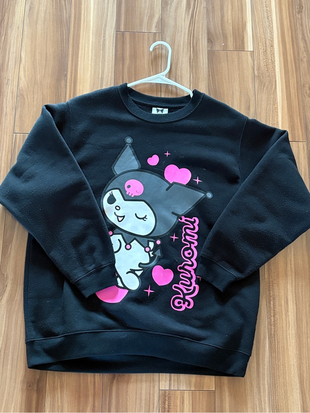 Kuromi Black Graphic Crewneck Sweater with Pink Accents